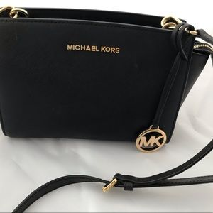 Michael Kors Black Saffiano Leather Crossbody Bag 52”  Strap, &  M. Kors Charm